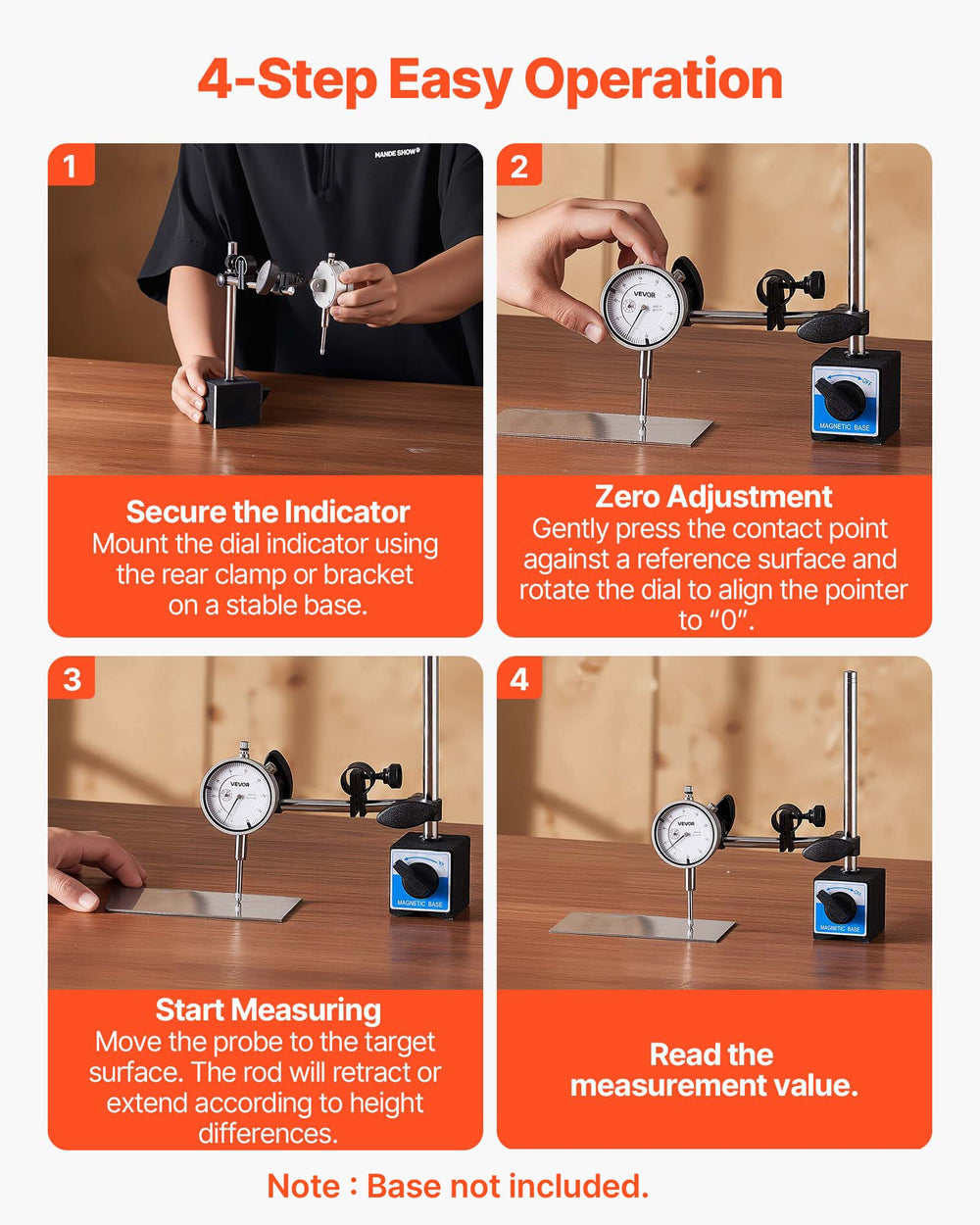 VEVOR Dial Test Indicator, 0.03 mm Accuracy, 0-25.4mm Measuring Range, Easy to Read Large Dial, Professional for Internal Diameter Measurement, Runout Detection, Flatness Inspection
