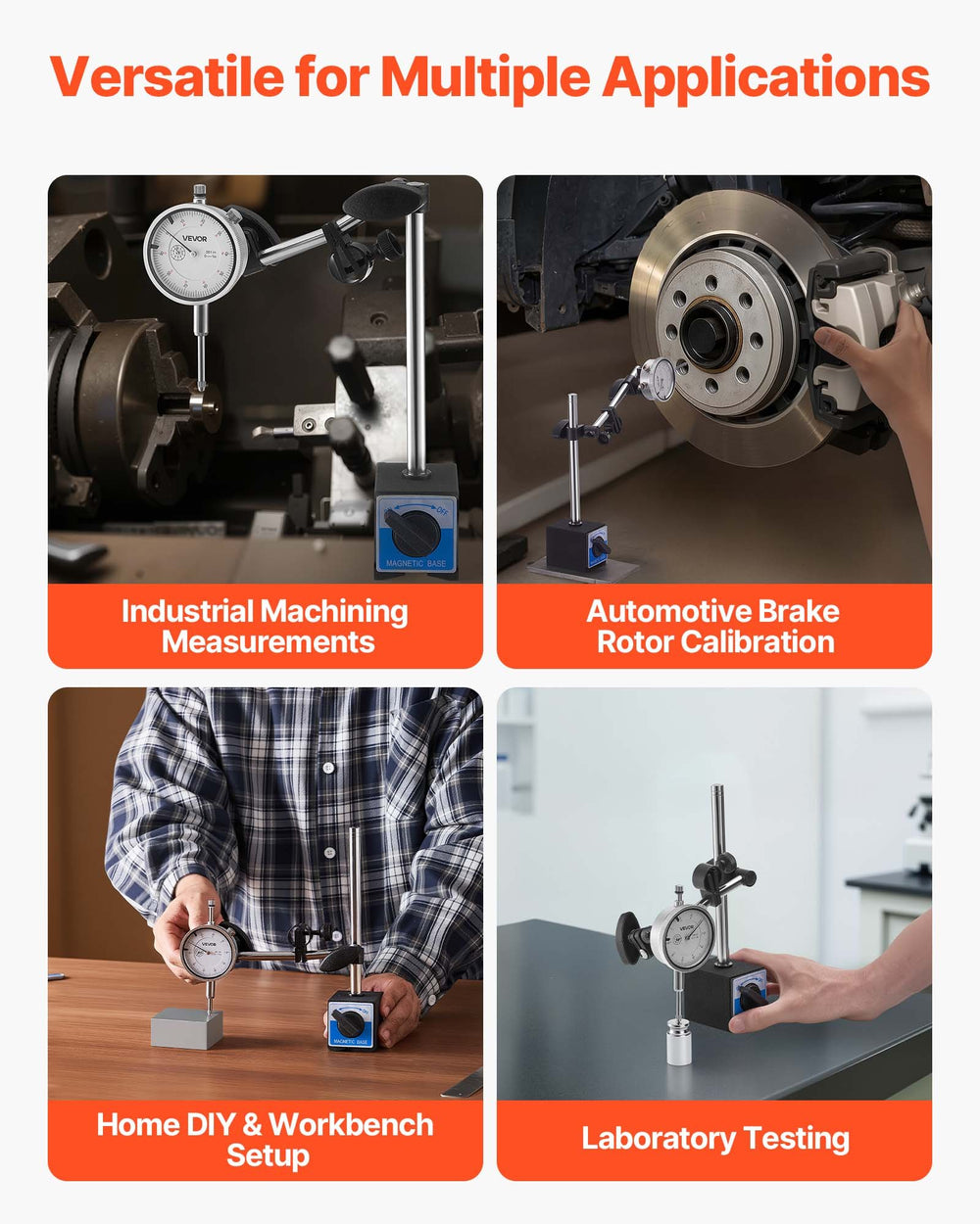 VEVOR Dial Test Indicator, 0.03 mm Accuracy, 0-25.4mm Measuring Range, Easy to Read Large Dial, Professional for Internal Diameter Measurement, Runout Detection, Flatness Inspection