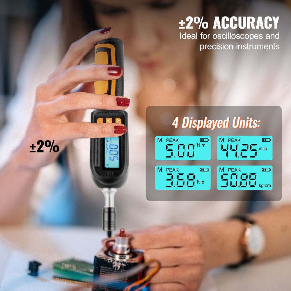 VEVOR Digital Torque Screwdriver, 0.64 cm Drive Screwdriver Torque Wrench, Electrician Torque Screwdriver with LCD, 0.30-7.98 N·m Torque Range, 0.01 N·m Increment Torque Screwdriver with Bits & Case