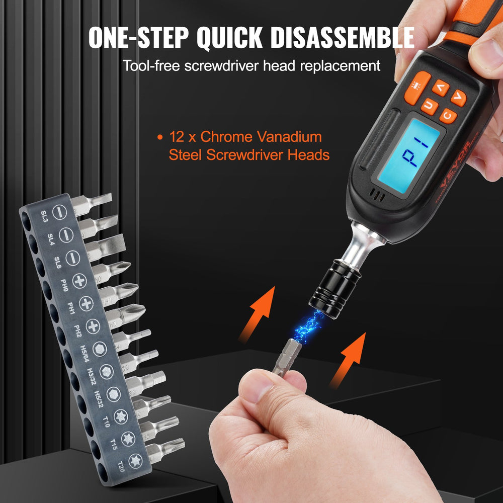 VEVOR Digital Torque Screwdriver, 0.64 cm Drive Screwdriver Torque Wrench, Electrician Torque Screwdriver with LCD, 0.30-7.98 N·m Torque Range, 0.01 N·m Increment Torque Screwdriver with Bits & Case