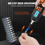 VEVOR Digital Torque Screwdriver, 0.64 cm Drive Screwdriver Torque Wrench, Electrician Torque Screwdriver with LCD, 0.30-7.98 N·m Torque Range, 0.01 N·m Increment Torque Screwdriver with Bits & Case