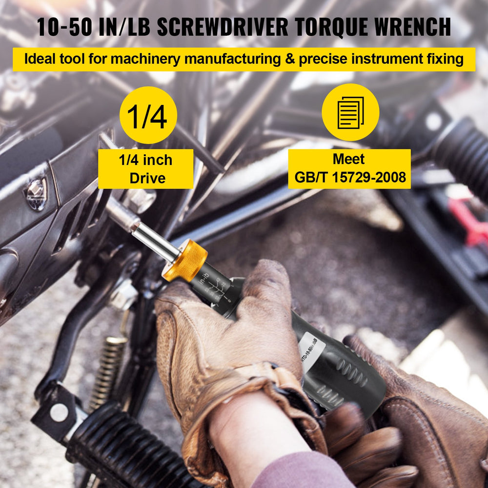 VEVOR 1/4" Drive Torque Screwdriver Wrench Set, 10-50 in-lbs Torque Adjustment Range, Torque Range Accurate to ±5%, 5 in-lb Increment Torque Screwdriver with 18 Bits & Case