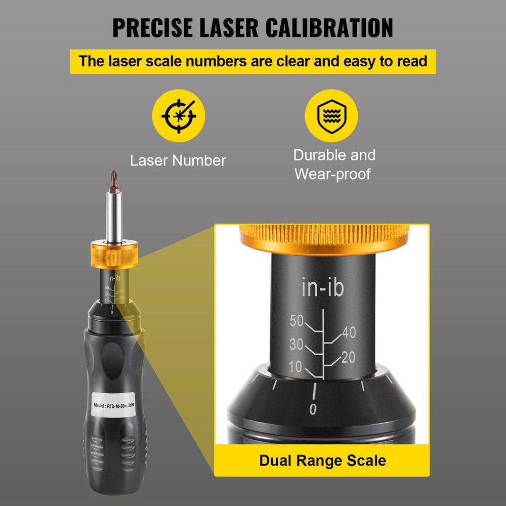 VEVOR 1/4" Drive Torque Screwdriver Wrench Set, 10-50 in-lbs Torque Adjustment Range, Torque Range Accurate to ±5%, 5 in-lb Increment Torque Screwdriver with 18 Bits & Case