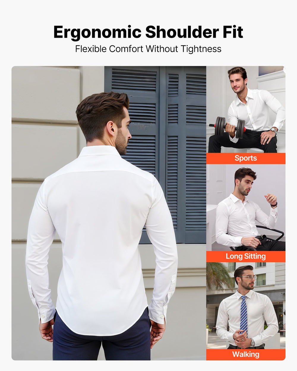 VEVOR Men's Button Up Shirt, Mens Long Sleeve Wrinkle-free Button Down Dress Shirts, Slim Fit Soft Stretch Fabric for Business Casual or Formal, Work, Wedding, Dinner, White