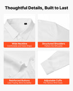 VEVOR Men's Button Up Shirt, Mens Long Sleeve Wrinkle-free Button Down Dress Shirts, Slim Fit Soft Stretch Fabric for Business Casual or Formal, Work, Wedding, Dinner, White