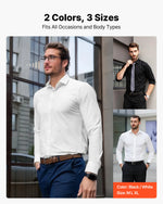 VEVOR Men's Button Up Shirt, Mens Long Sleeve Wrinkle-free Button Down Dress Shirts, Slim Fit Soft Stretch Fabric for Business Casual or Formal, Work, Wedding, Dinner, White