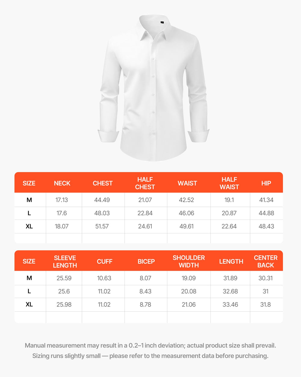 VEVOR Men's Button Up Shirt, Mens Long Sleeve Wrinkle-free Button Down Dress Shirts, Slim Fit Soft Stretch Fabric for Business Casual or Formal, Work, Wedding, Dinner, White