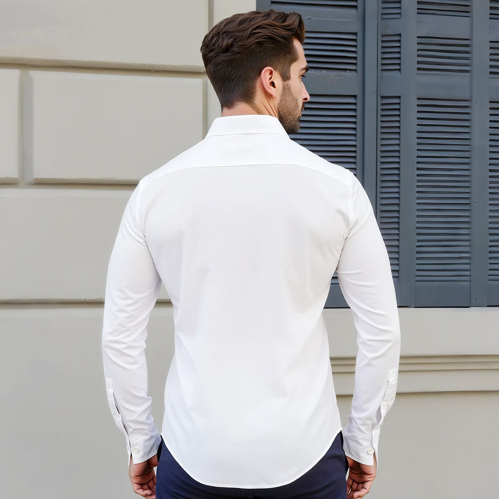 VEVOR Men's Button Up Shirt, Mens Long Sleeve Wrinkle-free Button Down Dress Shirts, Slim Fit Soft Stretch Fabric for Business Casual or Formal, Work, Wedding, Dinner, White