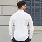 VEVOR Men's Button Up Shirt, Mens Long Sleeve Wrinkle-free Button Down Dress Shirts, Slim Fit Soft Stretch Fabric for Business Casual or Formal, Work, Wedding, Dinner, White