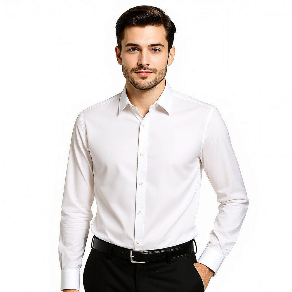 VEVOR Men's Button Up Shirt, Mens Long Sleeve Wrinkle-free Button Down Dress Shirts, Slim Fit Soft Stretch Fabric for Business Casual or Formal, Work, Wedding, Dinner, White