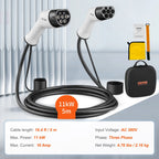 VEVOR Type 2 to Type 2 EV Charging Cable, 16Amp, 11kW 5 Meters Three Phase Electric Vehicle Car Charging Cable, IP66 Waterproof w Carry Bag, for IEC62196 EV & Plug-in Hybrid Electric Vehicle, CE&TUV