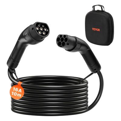 VEVOR EV Charger Extension Cable, 16Amp 10 m Max 11 kW Extension Cord Compatible with All Type 2 Electric Vehicle Chargers, 3-Phase AC 480V 50Hz IP65 Heavy Duty Car Charging Cable with Carrying Bag