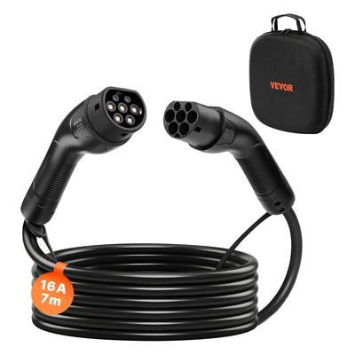VEVOR EV Charger Extension Cable, 16Amp 7 m Max 11 kW Extension Cord Compatible with All Type 2 Electric Vehicle Chargers, 3-Phase AC 480V 50Hz IP65 Heavy Duty Car Charging Cable with Carrying Bag