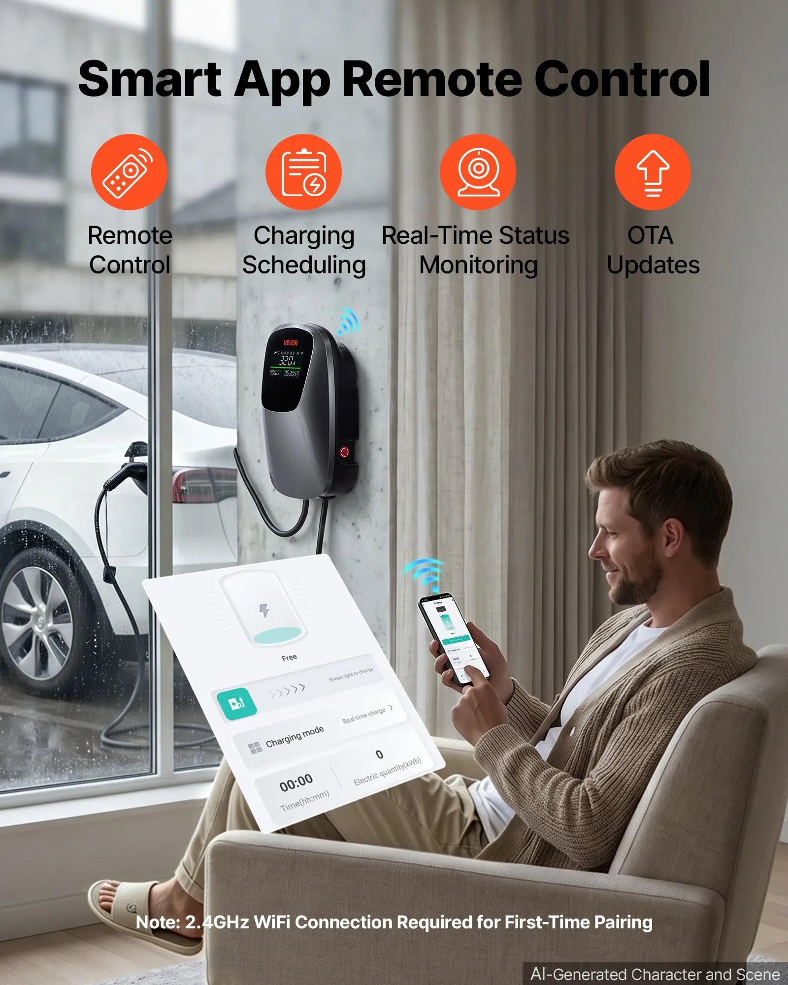 VEVOR Electric Vehicle Charging Station 22kW Three-Phase EV Charger CEE 32A, for All EVs and PHEVs, 400V AC Home Type 2 Smart Car Charging Wallbox, with APP Remote Control & Digital Display, IP65