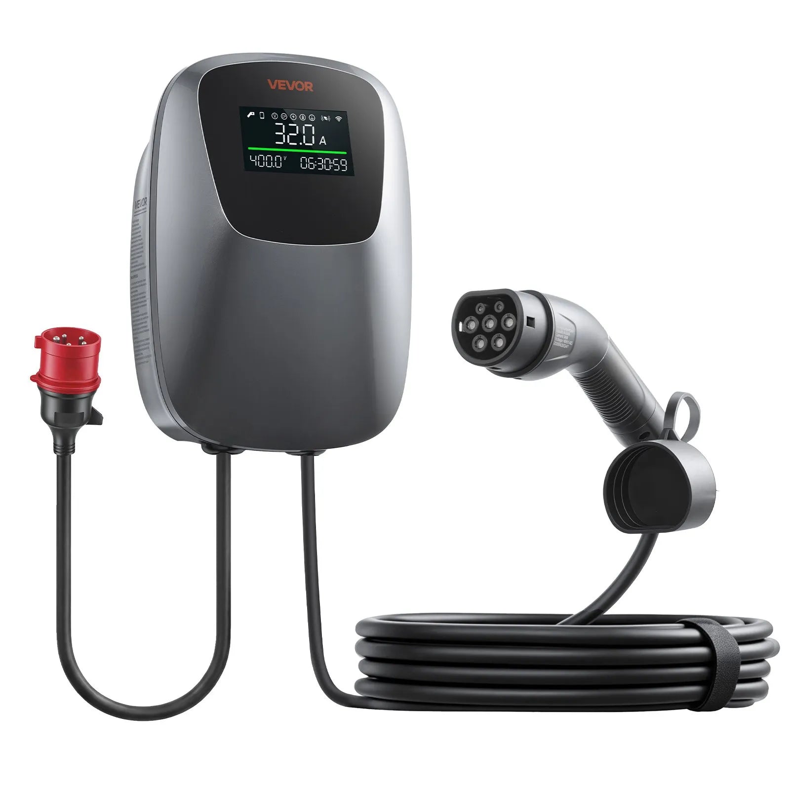 VEVOR Electric Vehicle Charging Station 22kW Three-Phase EV Charger CEE 32A, for All EVs and PHEVs, 400V AC Home Type 2 Smart Car Charging Wallbox, with APP Remote Control & Digital Display, IP65