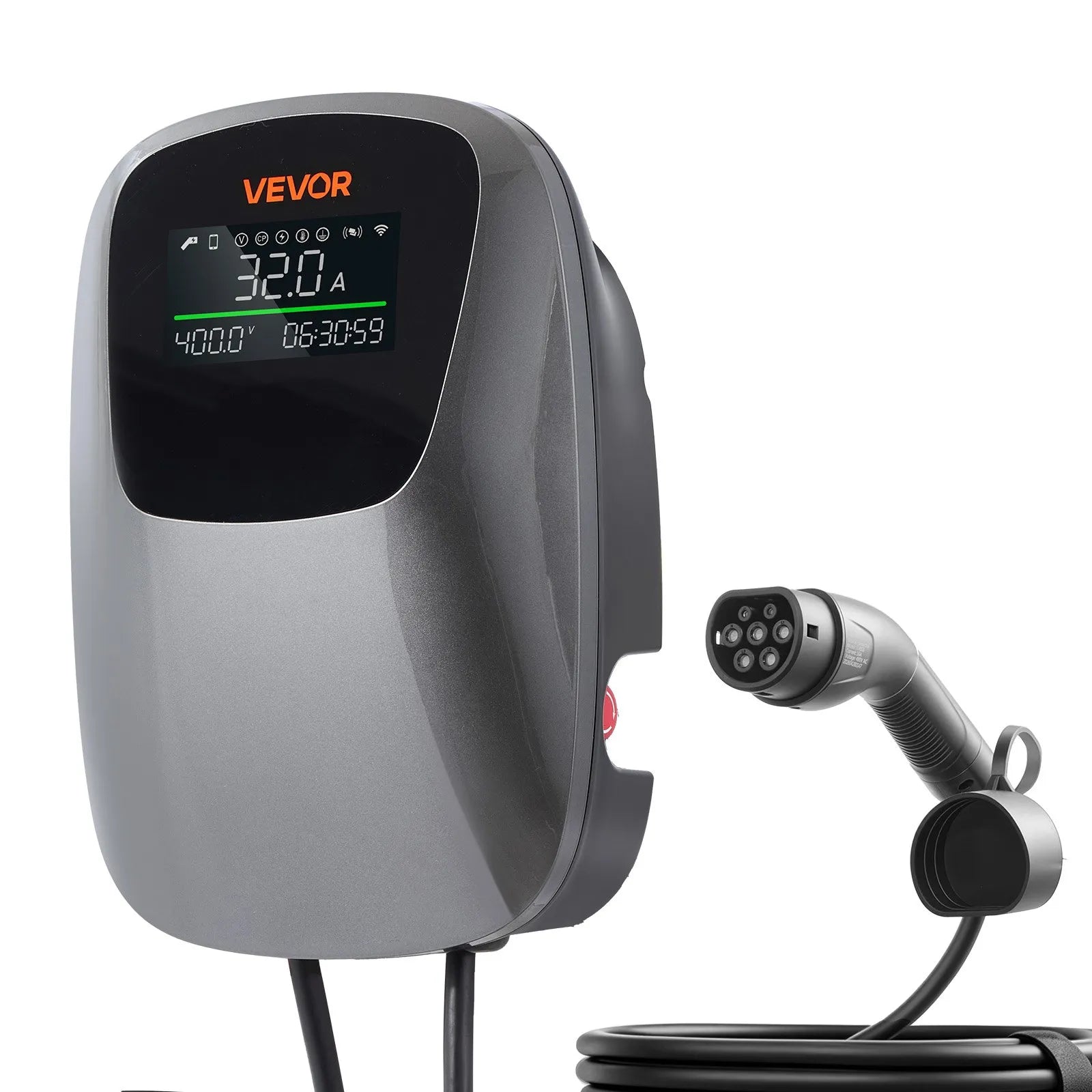 VEVOR Electric Vehicle Charging Station 22kW Three-Phase EV Charger CEE 32A, for All EVs and PHEVs, 400V AC Home Type 2 Smart Car Charging Wallbox, with APP Remote Control & Digital Display, IP65