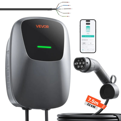VEVOR Electric Vehicle Charging Station 22kW Three-Phase EV Charger 7.5M, for All EVs and PHEVs, 400V AC Home Type 2 Smart Car Wallbox, 32A Current, with APP Remote Control & LED Indicator, IP65
