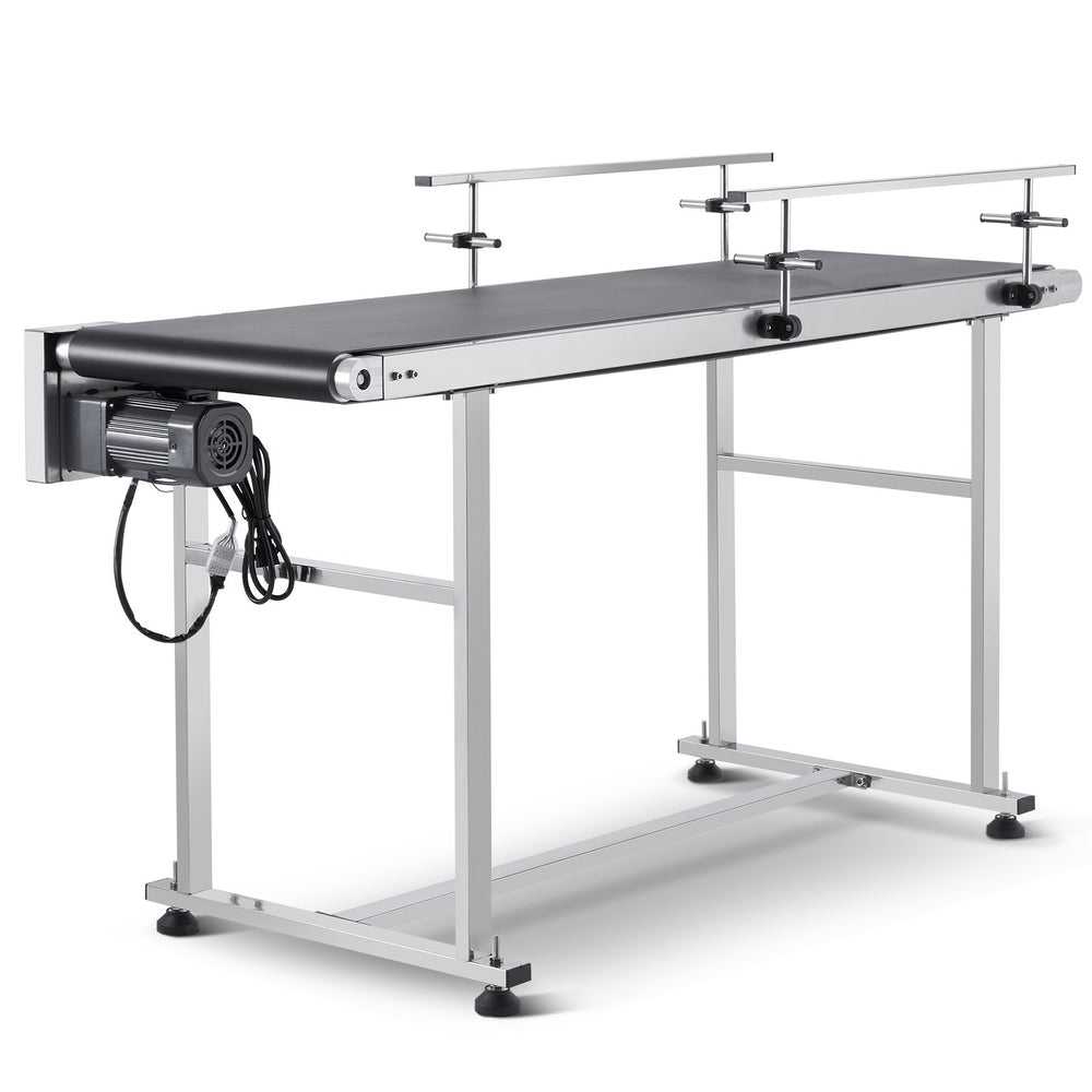 VEVOR Belt Conveyor, 59 x 15.7 inch Conveyor Table, Heavy Duty Stainless Steel Motorized Belt Conveyor for Inkjet Coding Applications Powered PVC Belt Anti-Static Adjustable Speed (Double Guardrail)
