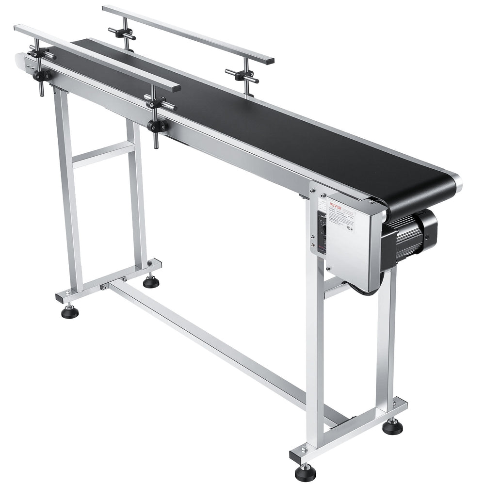 VEVOR Belt Conveyor, 59 x 7.8 inch Conveyor Table, Heavy Duty Stainless Steel Motorized Belt Conveyor for Inkjet Coding Applications Powered PVC Belt Anti-Static Adjustable Speed (Double Guardrail)