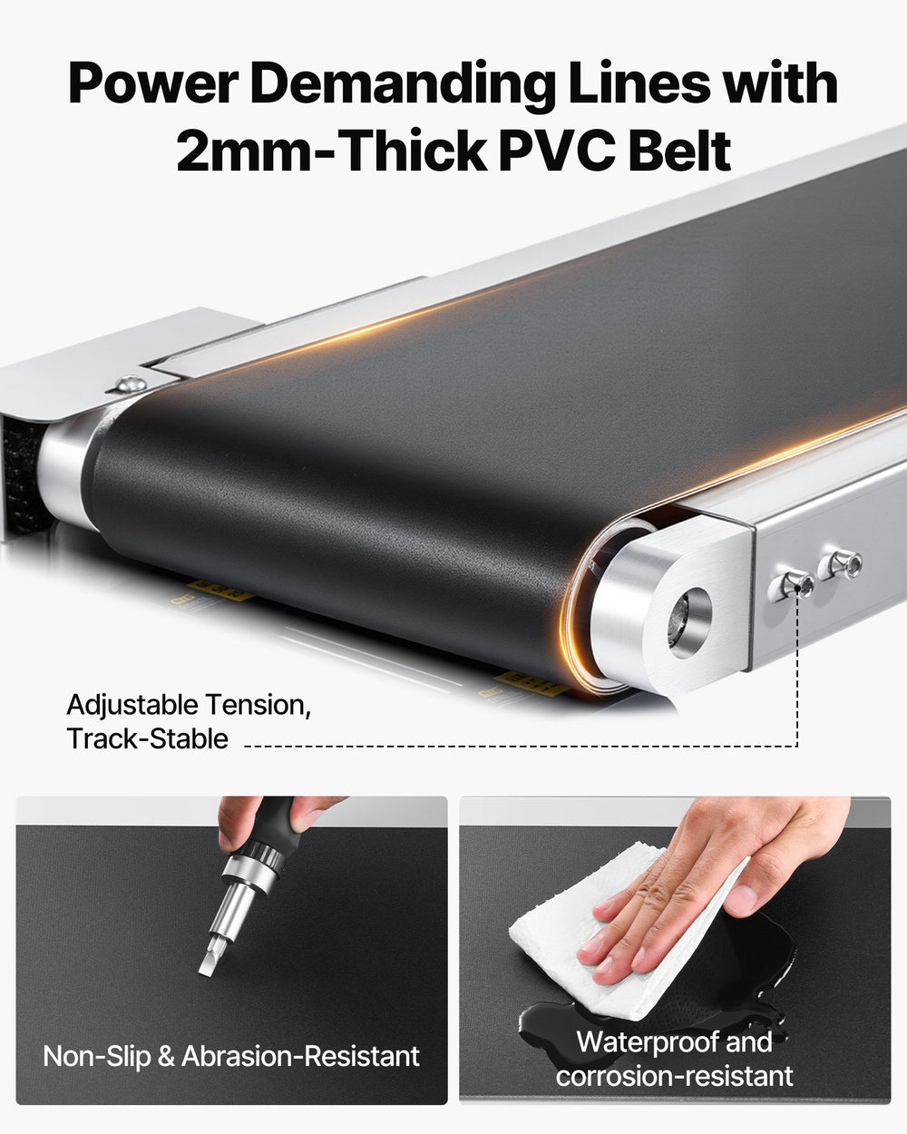 VEVOR Belt Conveyor, 71 x 7.8 inch Conveyor Table, Heavy Duty Stainless Steel Motorized Belt Conveyor for Inkjet Coding Applications Powered PVC Belt Anti-Static Adjustable Speed (Double Guardrail)
