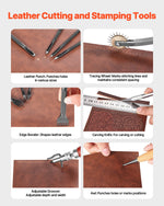 VEVOR Leather Working Tools Kit, 38 PCS Leather Craft Tools with Portable Canvas Storage Bag, Engraving Punching Sewing Stamping Cutting Tools, Ideal for Beginners DIY Enthusiasts and Professionals
