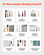 VEVOR Leather Working Tools Kit, 61 PCS Leather Craft Tools with Portable Canvas Storage Bag, Engraving Punching Sewing Stamping Sanding Tools, Ideal for Beginners DIY Enthusiasts and Professionals