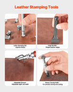 VEVOR Leather Working Tools Kit, 61 PCS Leather Craft Tools with Portable Canvas Storage Bag, Engraving Punching Sewing Stamping Sanding Tools, Ideal for Beginners DIY Enthusiasts and Professionals