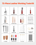VEVOR Leather Working Tools Kit, 72 PCS Leather Craft Tools with Portable Leather Storage Bag, Engraving Punching Sewing Stamping Sanding Tools, Ideal for Beginners DIY Enthusiasts and Professionals