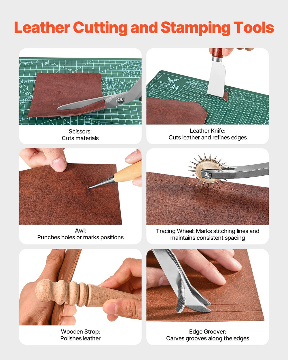 VEVOR Leather Working Tools Kit, 72 PCS Leather Craft Tools with Portable Leather Storage Bag, Engraving Punching Sewing Stamping Sanding Tools, Ideal for Beginners DIY Enthusiasts and Professionals