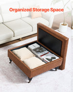 VEVOR 80 cm Square Leather Ottoman with Storage, Upholstered Tufted Button Coffee Table Ottoman with Castered Rolling Wheels, PU Leather High-Density Sponge for Living Room, Dorm, Bedroom, Brown