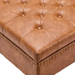 VEVOR 80 cm Square Leather Ottoman with Storage, Upholstered Tufted Button Coffee Table Ottoman with Castered Rolling Wheels, PU Leather High-Density Sponge for Living Room, Dorm, Bedroom, Brown