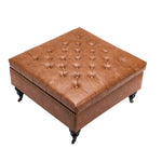 VEVOR 80 cm Square Leather Ottoman with Storage, Upholstered Tufted Button Coffee Table Ottoman with Castered Rolling Wheels, PU Leather High-Density Sponge for Living Room, Dorm, Bedroom, Brown