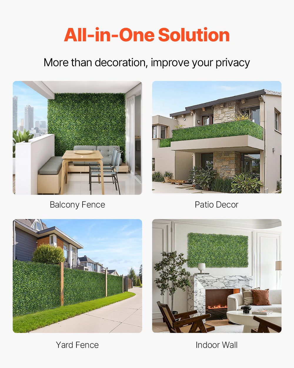 VEVOR Artificial Grass Wall Panels, 40 x 120 inch, Milan Grass Greenery Boxwood Panel for Indoor Outdoor Green Decor & Ivy Fence Covering, Privacy Backdrop Wall Hedge Screen for Garden