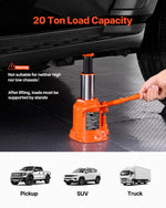 VEVOR Hydraulic Bottle Jack, 20 Ton/44092 lbs Welded Bottle Jack with 6.69''-12.6'' Lifting Range & 3-Section Long Handle, for Car, Pickup, Truck, RV, Auto Repair, Industrial Engineering