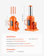 VEVOR Hydraulic Bottle Jack, 50 Ton/110231 lbs Welded Bottle Jack with 11''-17.32'' Lifting Range & 3-Section Long Handle, for Car, Pickup, Truck, RV, Auto Repair, Industrial Engineering