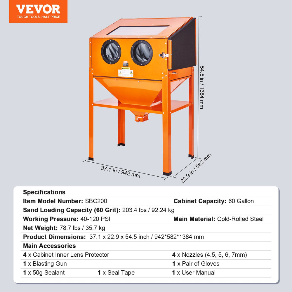 VEVOR 227.1 L Sand Blasting Cabinet with Stand with Blasting Gun & 4 Nozzles