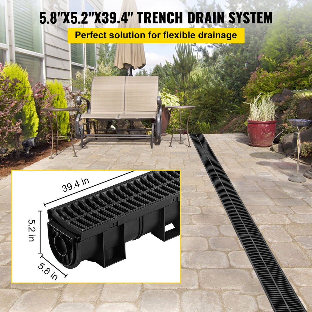 VEVOR Drainage Trench Driveway Channel Drain Kit Plastic Grate-5.8
