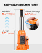 VEVOR Hydraulic Bottle Jack, 12 Ton (26455.5 lbs) Capacity, 205-400 mm Lifting Range, Heavy Duty Welded Bottle Jack for Car, SUV, Pickup, Auto Repair, House Lift and Agricultural Equipment, Orange
