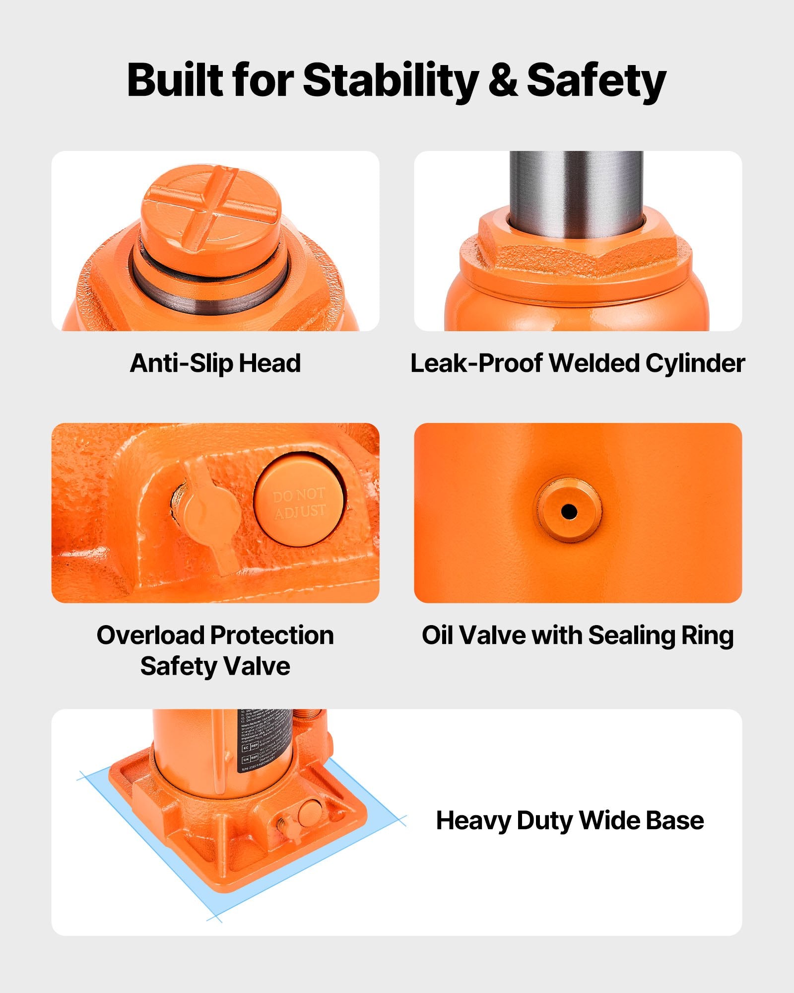 VEVOR Hydraulic Bottle Jack, 12 Ton (26455.5 lbs) Capacity, 205-400 mm Lifting Range, Heavy Duty Welded Bottle Jack for Car, SUV, Pickup, Auto Repair, House Lift and Agricultural Equipment, Orange