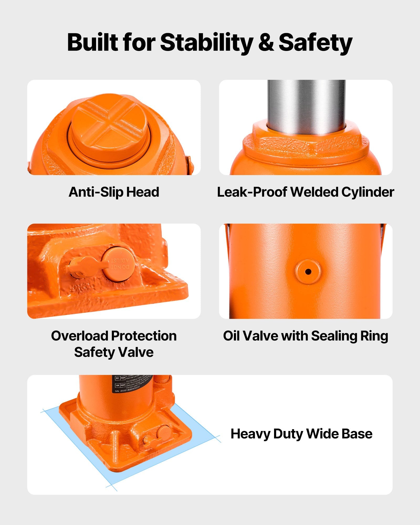 VEVOR Hydraulic Bottle Jack, 20 Ton (44092 lbs) Load Capacity, 225-435 mm Lifting Range, Heavy Duty Welded Bottle Jack for Car, SUV, Pickup, Auto Repair, House Lift and Agricultural Equipment, Orange