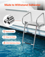 VEVOR Boat Ladder, 3 Steps, Stainless Steel Telescoping Folding Swim Deck Ladder for Rear Entry Inboard, 181.44 kg Capacity with Wide Anti-Slip Steps & Handrails, for Outboards, Yacht, Pontoon Boats