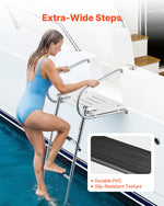 VEVOR Boat Ladder, 3 Steps, Stainless Steel Telescoping Folding Swim Deck Ladder for Rear Entry Inboard, 181.44 kg Capacity with Wide Anti-Slip Steps & Handrails, for Outboards, Yacht, Pontoon Boats