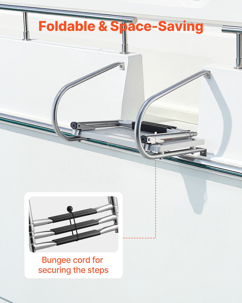 VEVOR Boat Ladder, 3 Steps, Stainless Steel Telescoping Folding Swim Deck Ladder for Rear Entry Inboard, 181.44 kg Capacity with Wide Anti-Slip Steps & Handrails, for Outboards, Yacht, Pontoon Boats