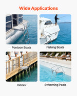 VEVOR Boat Ladder, 3 Steps, Stainless Steel Telescoping Folding Swim Deck Ladder for Rear Entry Inboard, 181.44 kg Capacity with Wide Anti-Slip Steps & Handrails, for Outboards, Yacht, Pontoon Boats