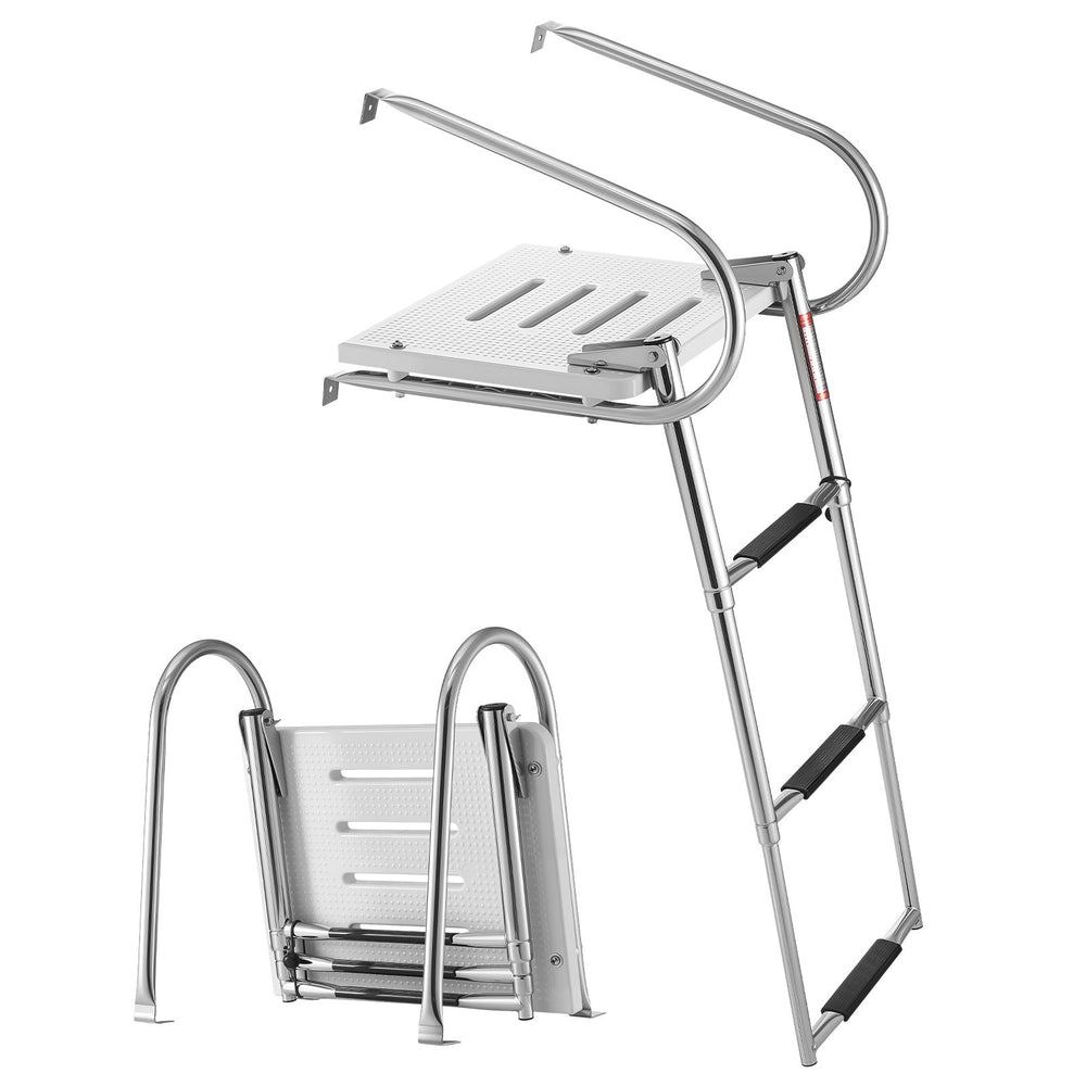 VEVOR Boat Ladder, 3 Steps, Stainless Steel Telescoping Folding Swim Deck Ladder for Rear Entry Inboard, 181.44 kg Capacity with Wide Anti-Slip Steps & Handrails, for Outboards, Yacht, Pontoon Boats