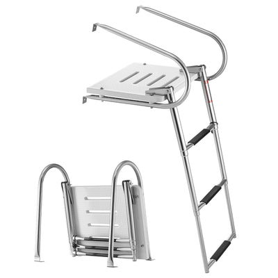 VEVOR Boat Ladder, 3 Steps, Stainless Steel Telescoping Folding Swim Deck Ladder for Rear Entry Inboard, 181.44 kg Capacity with Wide Anti-Slip Steps & Handrails, for Outboards, Yacht, Pontoon Boats
