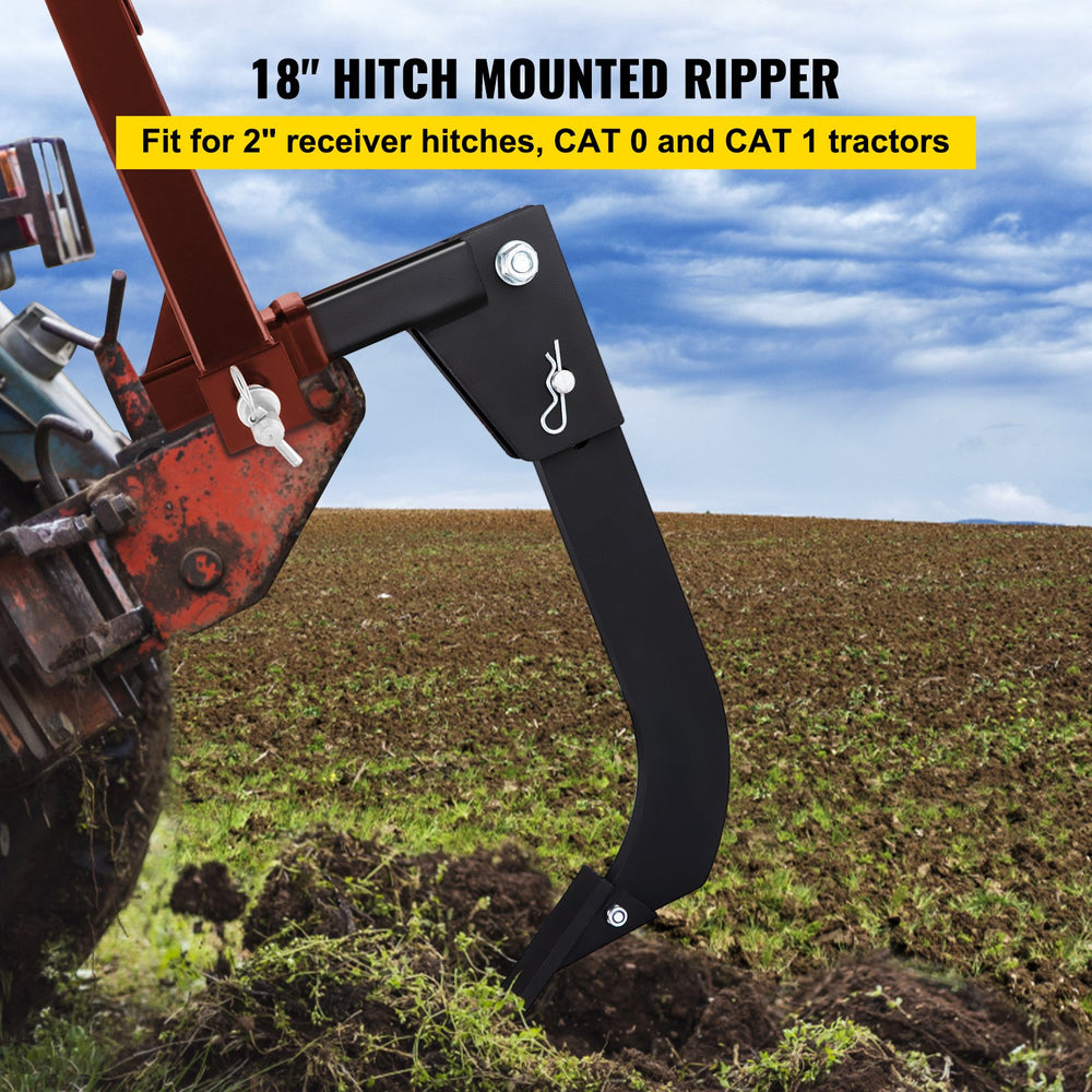 VEVOR Hitch Mounted Ripper, 18\" Shank Length Box Scraper Shank, 4 Hole Site Box Blade for Tractor, 2 Locating Pins Ripper Shank, 2 Plough Tips Box Blade Shank Teeth