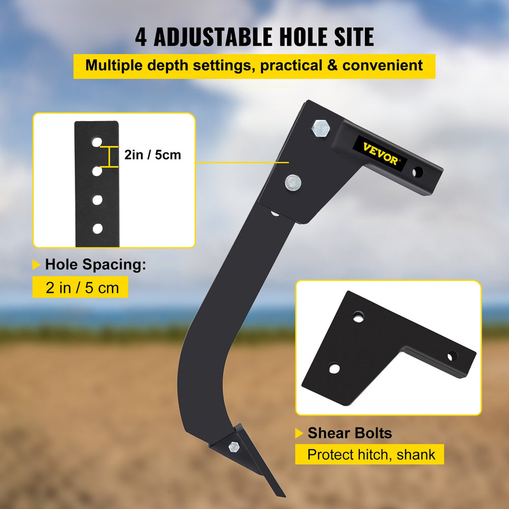 VEVOR Hitch Mounted Ripper, 18\" Shank Length Box Scraper Shank, 4 Hole Site Box Blade for Tractor, 2 Locating Pins Ripper Shank, 2 Plough Tips Box Blade Shank Teeth