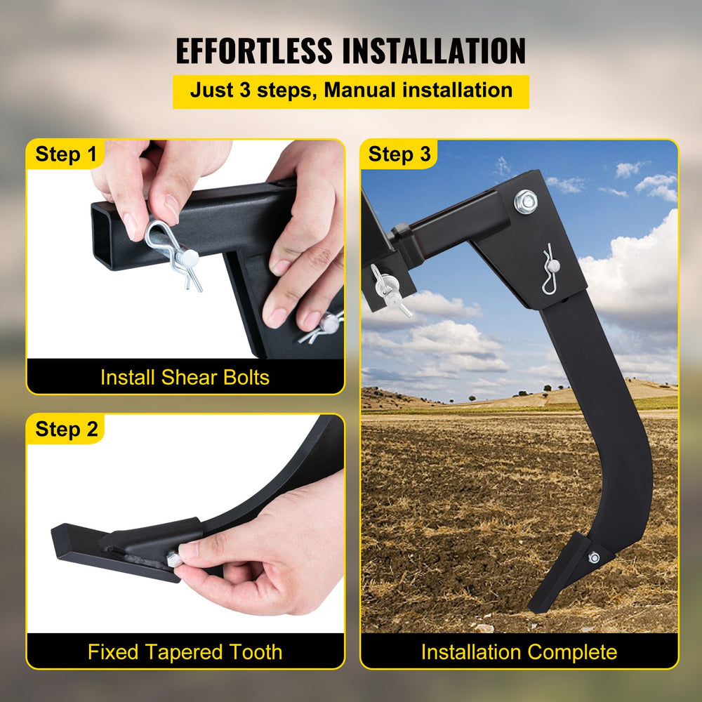 VEVOR Hitch Mounted Ripper, 18\" Shank Length Box Scraper Shank, 4 Hole Site Box Blade for Tractor, 2 Locating Pins Ripper Shank, 2 Plough Tips Box Blade Shank Teeth