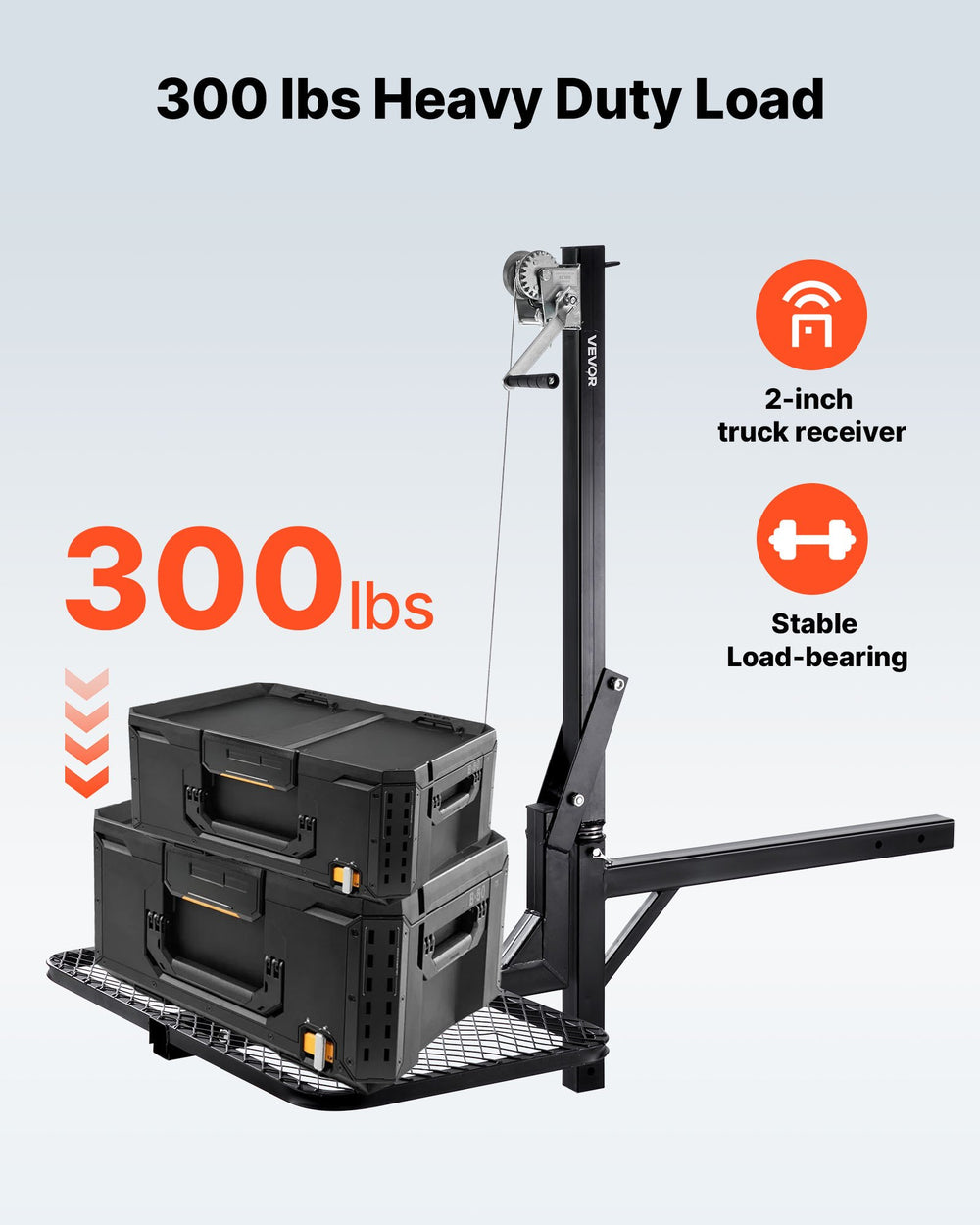 VEVOR Hitch Deer Hoist with Lifting System Platform, 300 lbs Load Capacity, Game Hoist Winch Lift with 2-inch Receiver, 360-Degree Swivel Shaft &amp; Foldable, Hitch-Mounted Deer Hanger for Moving Game